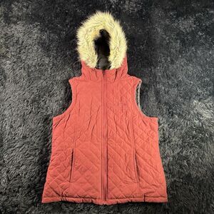 Outback Trading Co. Reversible Quilted Vest Womens L Faux Fur Hood Western Ranch